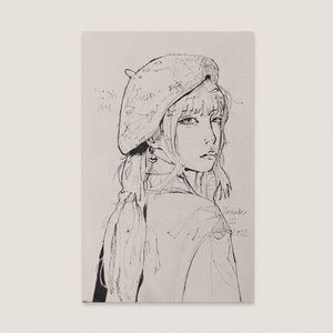 original black ink girl anime style portrait traditional artwork lineart drawing